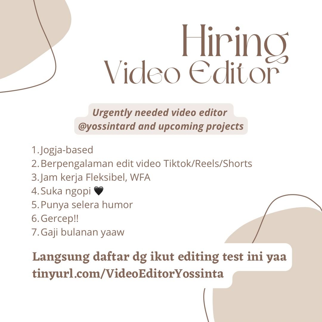 Lowongan Parttime Video Editor di yossintard